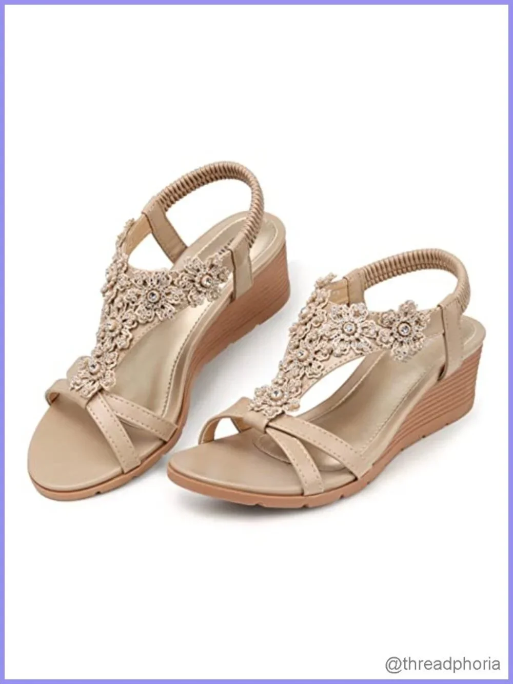 Low Wedge Heels Summer Dressy Platform Sandals Elastic Ankle Strap Open Toe
